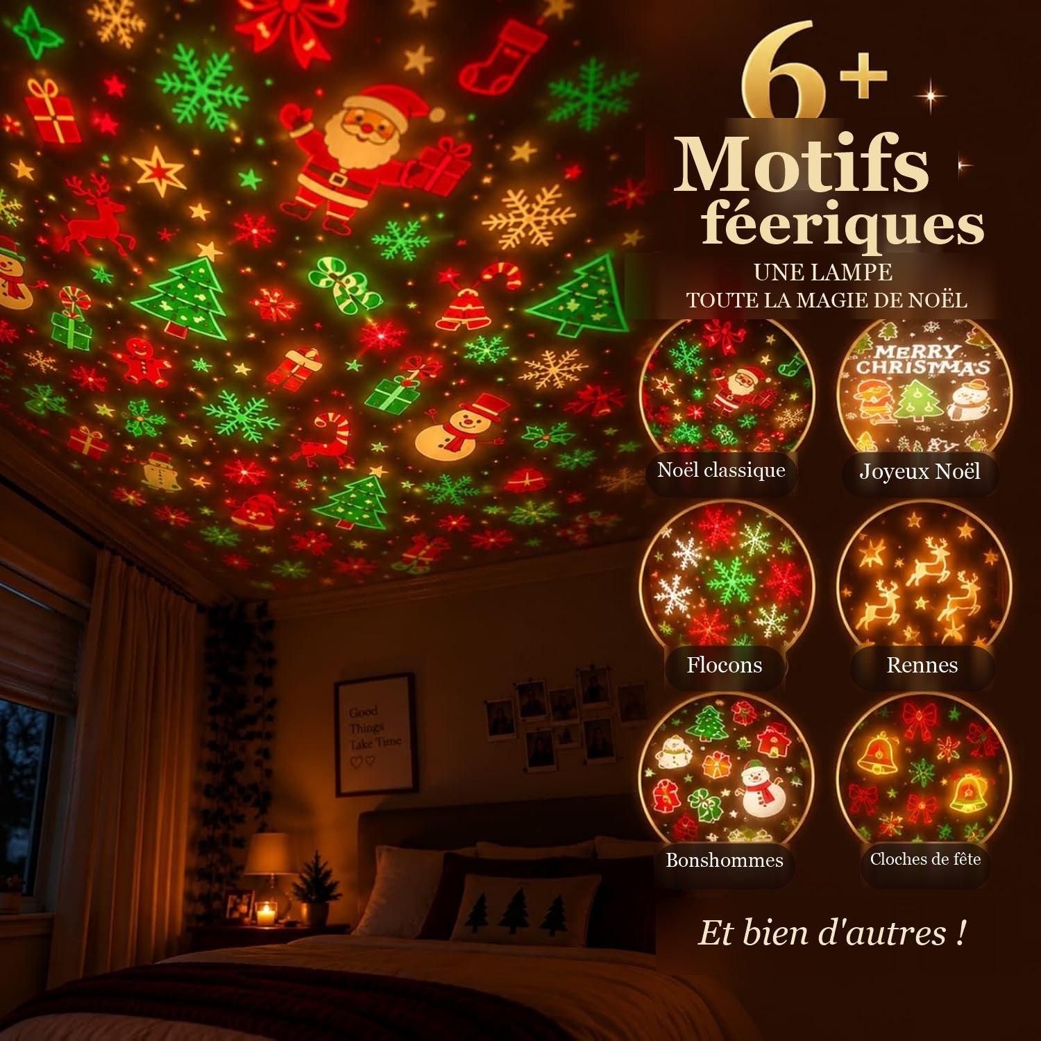 Les six motifs de Noël projetés au plafond